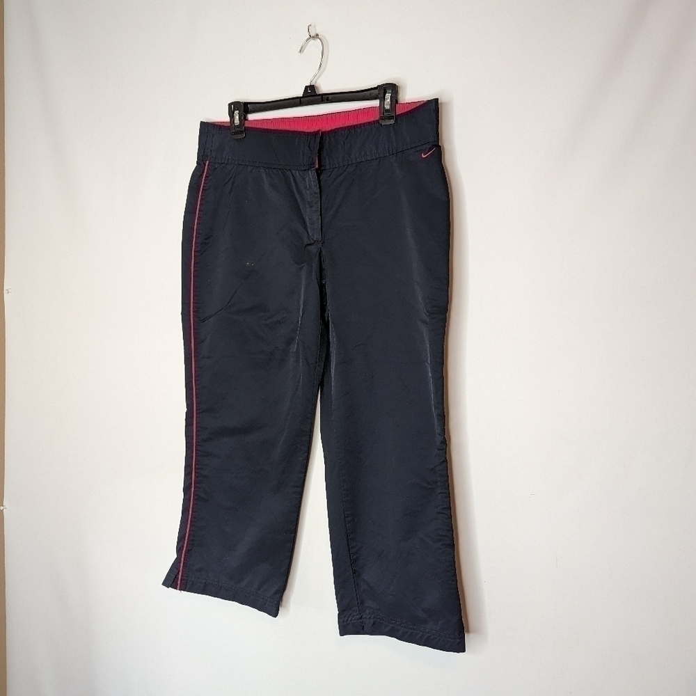 Navy Pink Striped Workout Cropped Pants - Picture 10 of 11